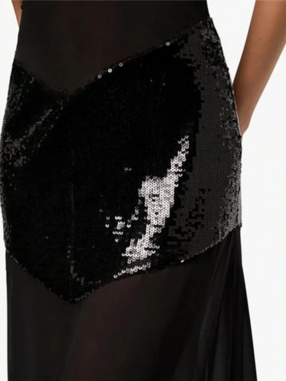 New! WeWoreWhat Sheer Panel Sequin Maxi Dress in Black Sz 6 - Picture 4 of 10